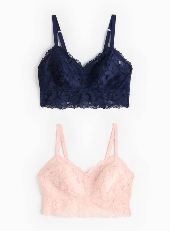 Pink & Navy Floral Lace Padded Bralettes 2 Pack  14